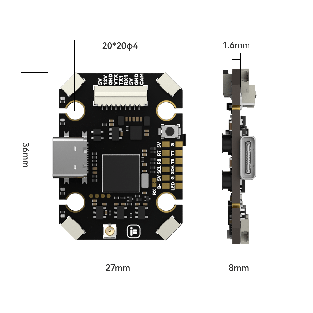 Borg Mini H7 Flight Controller - w/Rx - iFlight